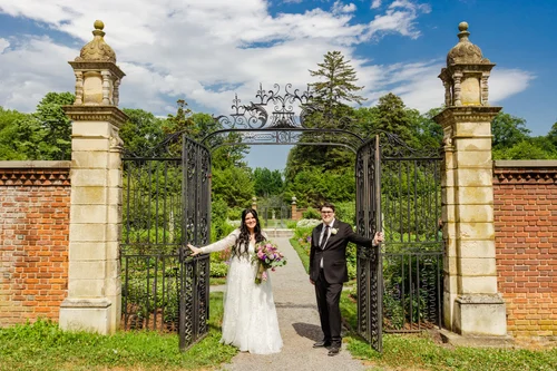 Bride and groom during their outdoor wedding ceremony
